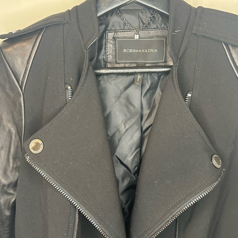 BCBG MAXAZRIA black Mix Media Leather Jacket For Women size XS - Picture 2 of 7